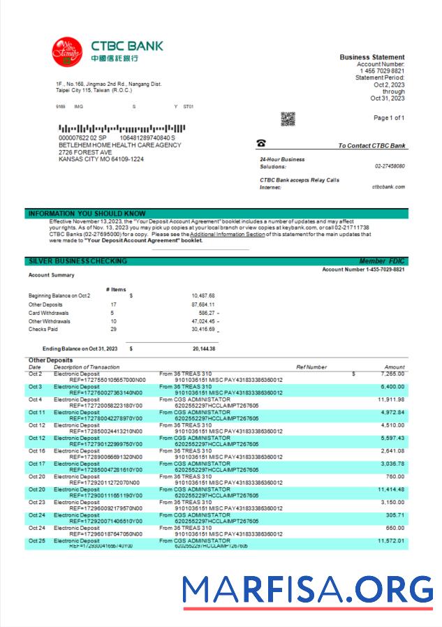 Blank CTBC Bank company statement Word and PDF template